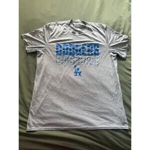 MLB Los Angeles LA Dodgers Majestic T-shirt Mens Size L Heather Gray 100% Poly